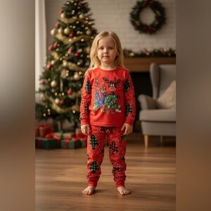 Kids Christmas Pajama Set – Size 5–6Y – Red Holiday PJs